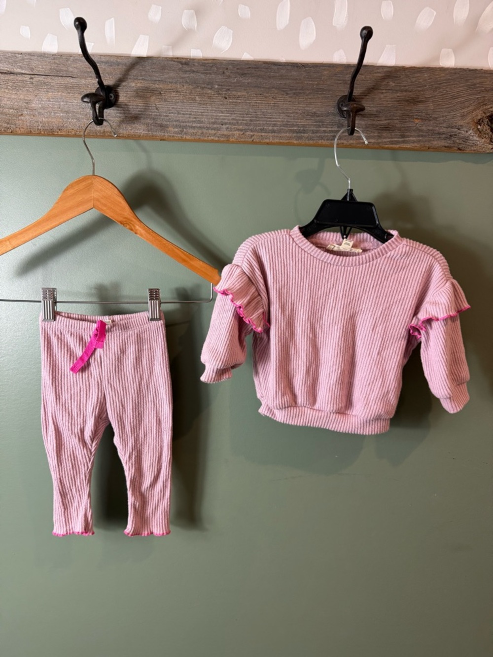 Jessica Simpson Pink Ribbed Baby Top and Leggings Set